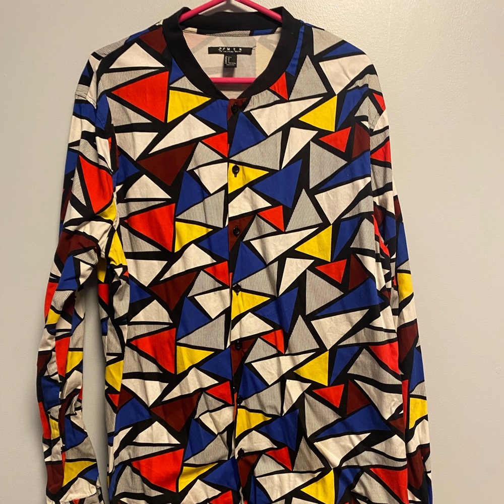 Long sleeve button up shirt with baseball collar